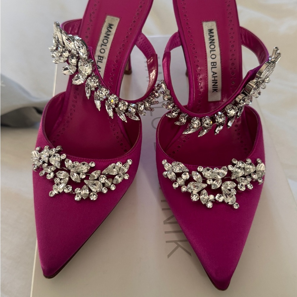 Manolo Blahnik Lurum Pink Embellished Women's Shoes